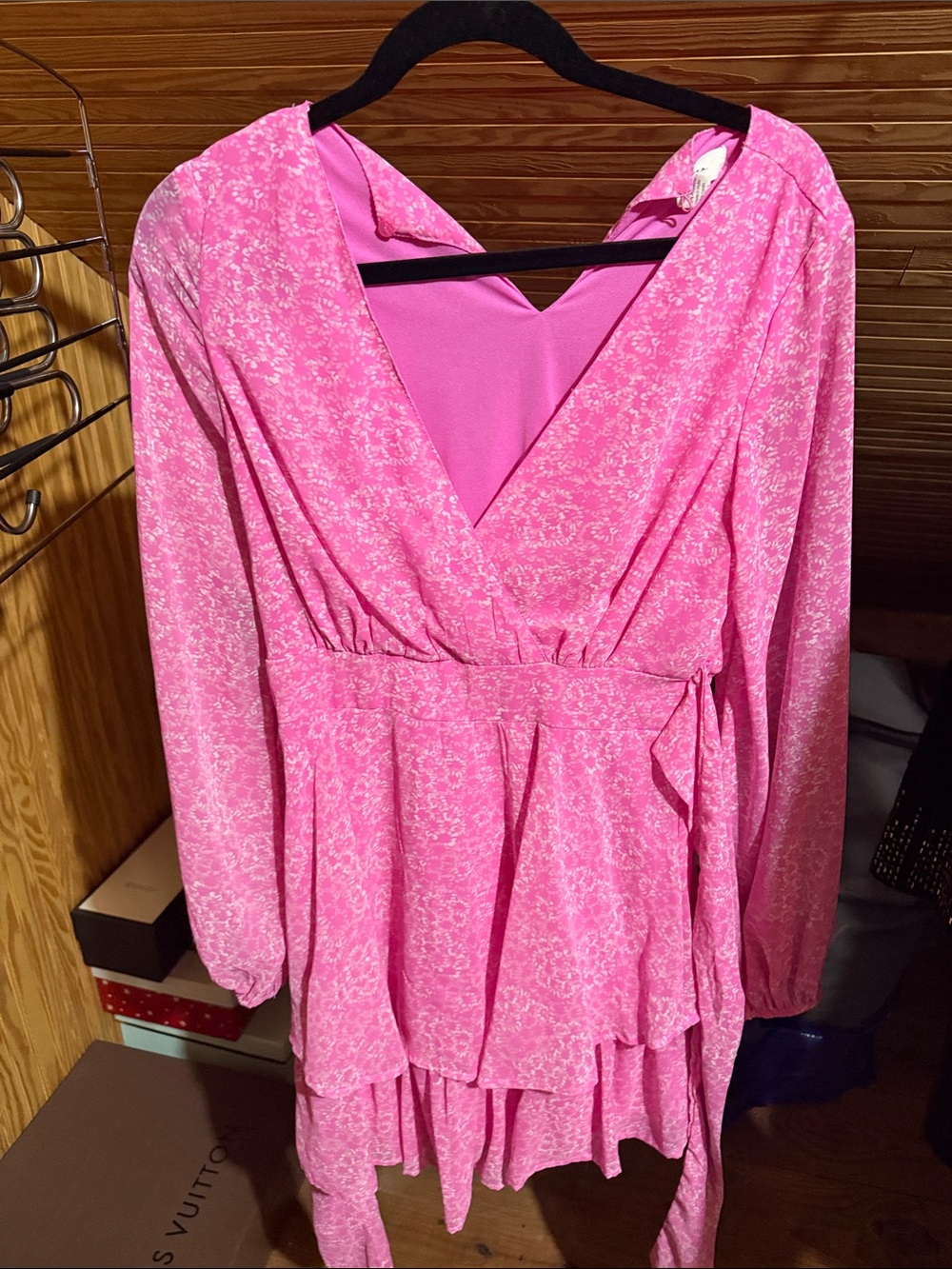 Japna Pink Tiered V-Neck Wrap Dress